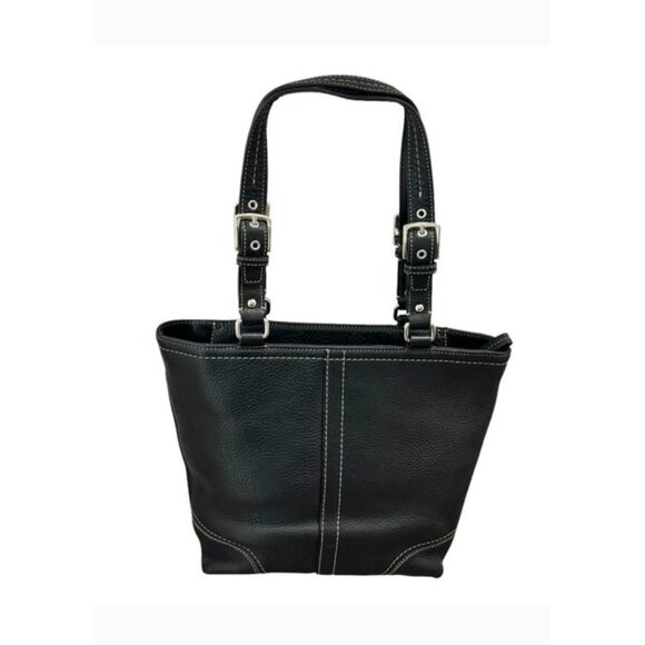 Coach Black Pebbled Leather Tote Bag Women’s Shoulder Bag Silver Hardware Buckle - Picture 5 of 16
